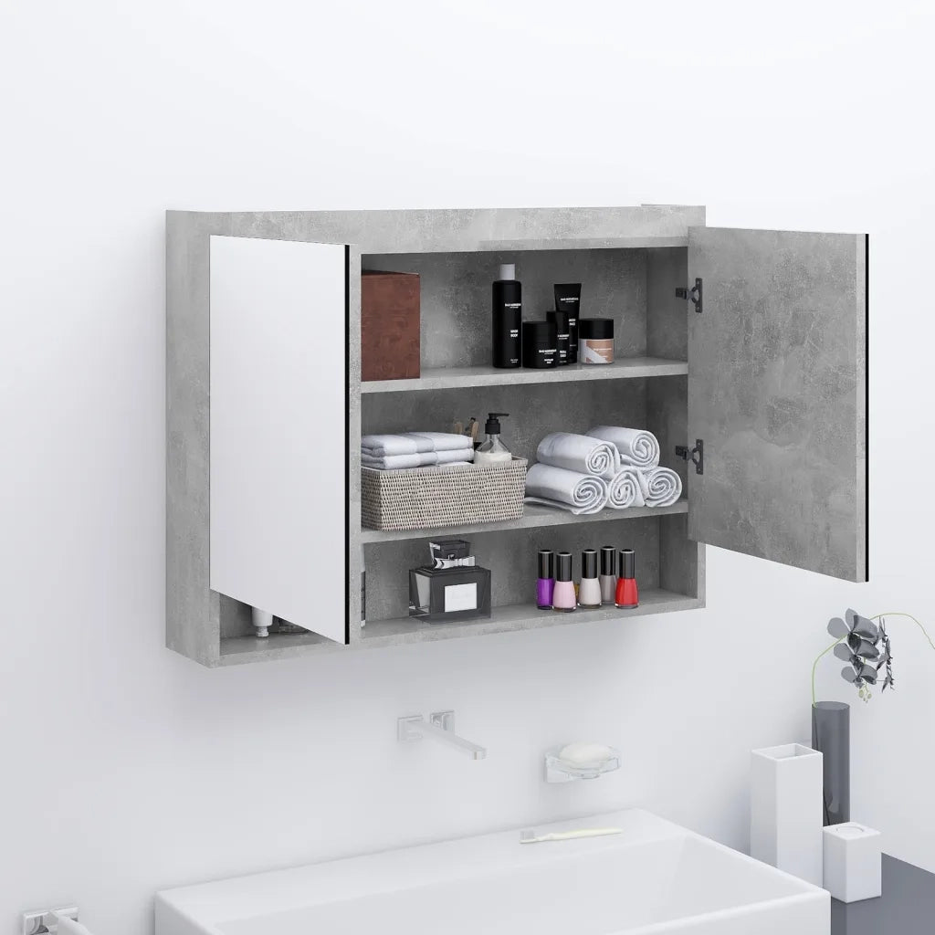 Armadietto Bagno | Armadio da bagno con Specchio 80x15x60 cm in MDF Grigio Cemento