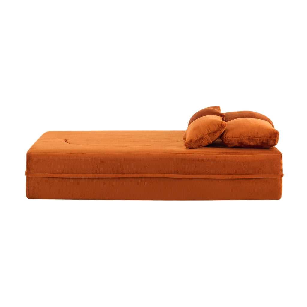 Divano letto da pavimento - con funzione materasso e cuscini - in tessuto - arancione