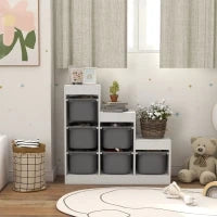 Scaffale Portagiochi a 3 Livelli con 6 Contenitori per Bambini da 3-8 Anni, 96x38.5x90cm, Grigio