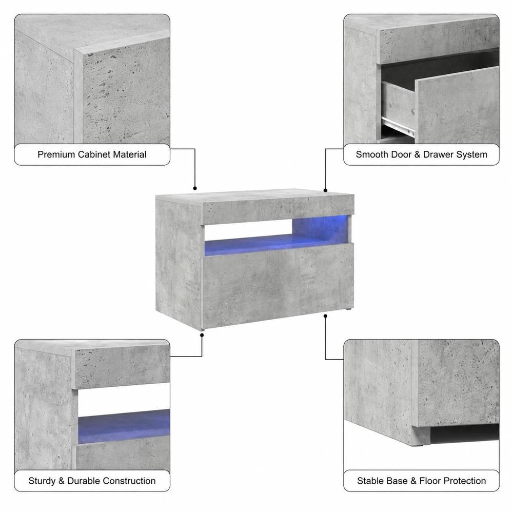 TV Cabinet With LED Lights, Concrete Grey, 60 X 35 X 40 Cm