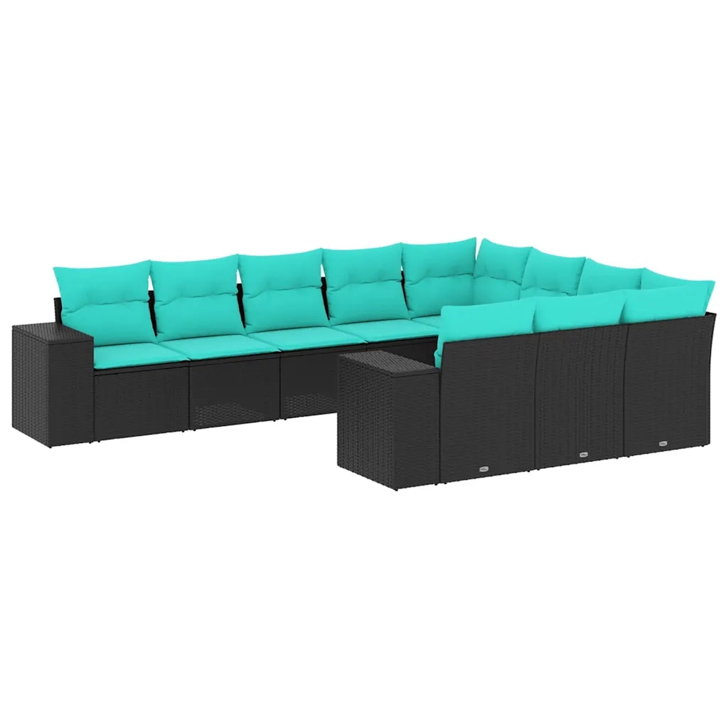 Set Divani da Giardino 10 pz con Cuscini Nero in Polyrattan 3223086