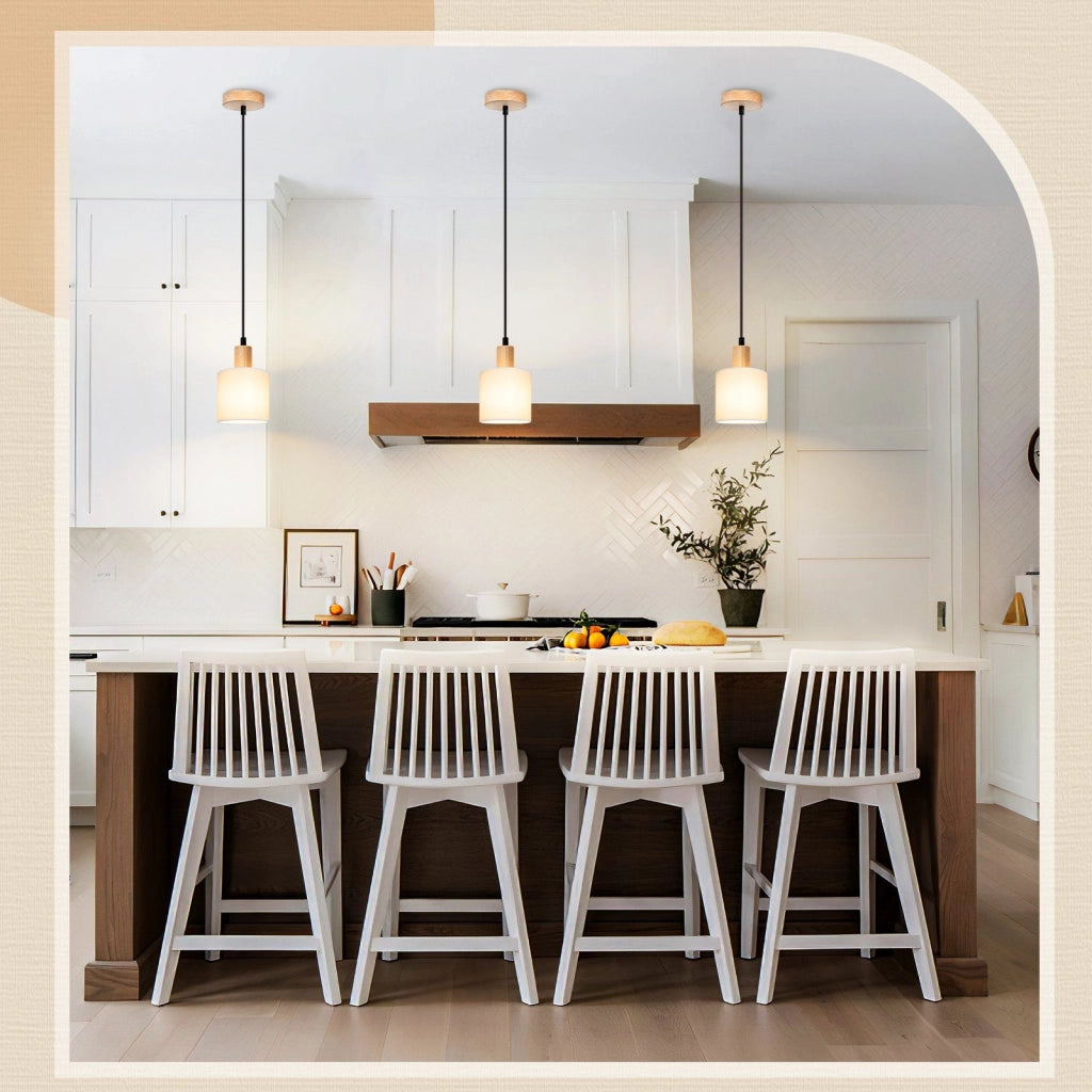 Lampada a sospensione ZMH legno bianco diametro 173 cm testa unica E14 stile vintage e country