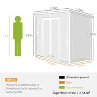 Casetta Box da Giardino 240x130 cm con Pavimento 2 Porte con Blocco e Finestra in Resina Grigio