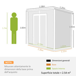Casetta Box da Giardino 240x130 cm con Pavimento 2 Porte con Blocco e Finestra in Resina Grigio
