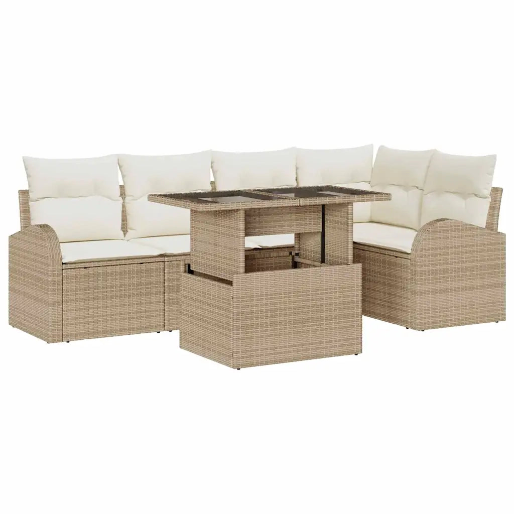 Set Divano da Giardino 6 pcs Marrone e Crema polyrattan
