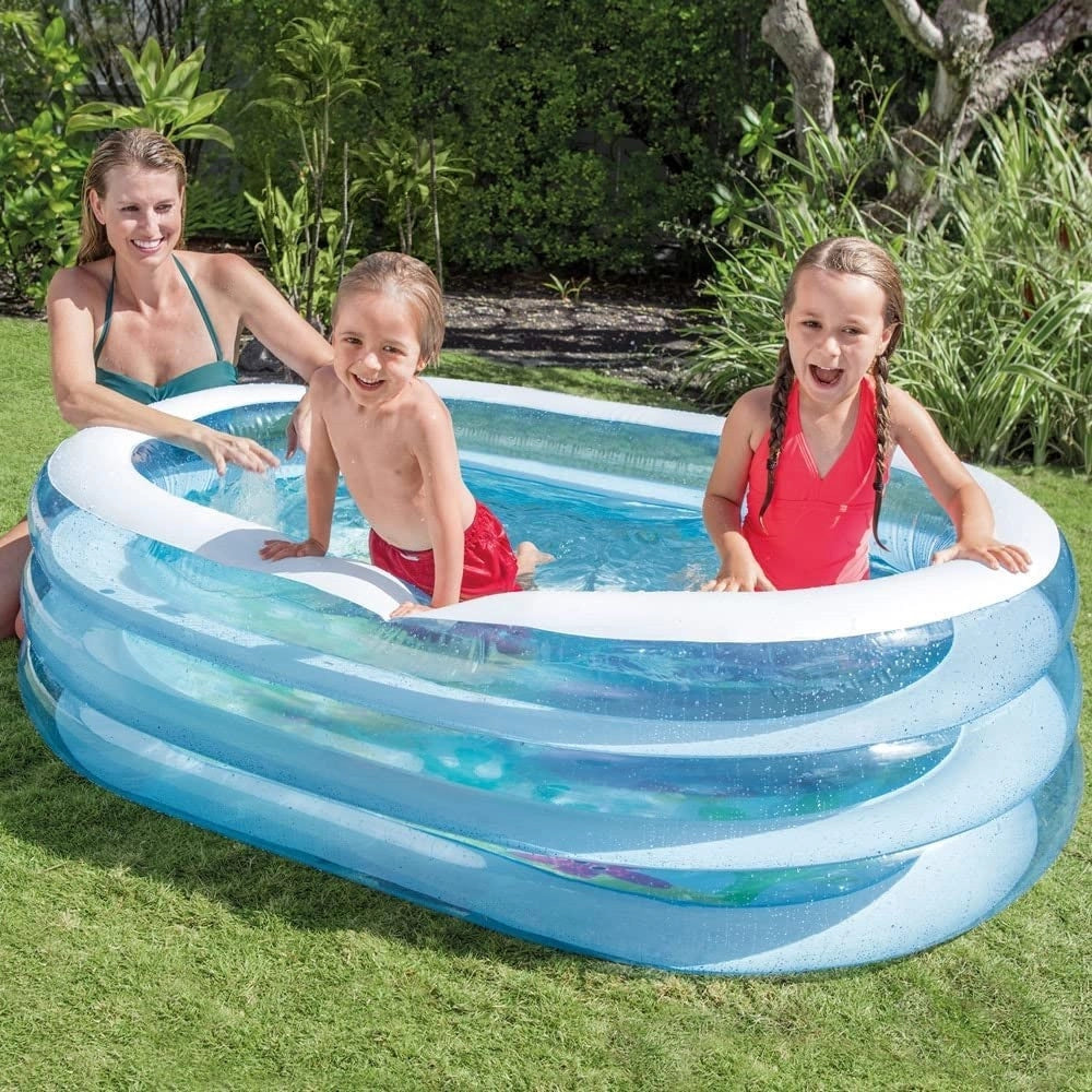 Trade Shop - Piscina Baby Ovale 3 Anelli Trasparente 163 X 107 X 46 Cm Pesci Sul Fondo 57482 -