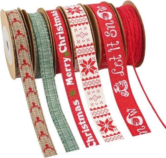 Sette rotoli di lana di juta per decorazioni natalizie - lana di juta rossa per abbellire i regali, decorazioni per alberi di Natale, fiori di Natale e decorazioni per feste natalizie (32M)
