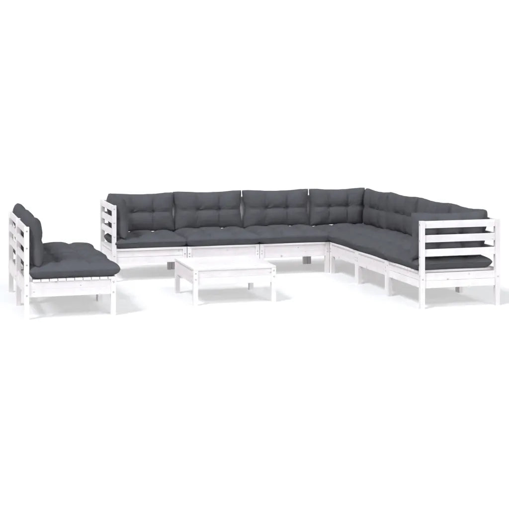 Set Divani da Giardino 10 pz con Cuscini Bianchi Legno di Pino cod mxl 44356