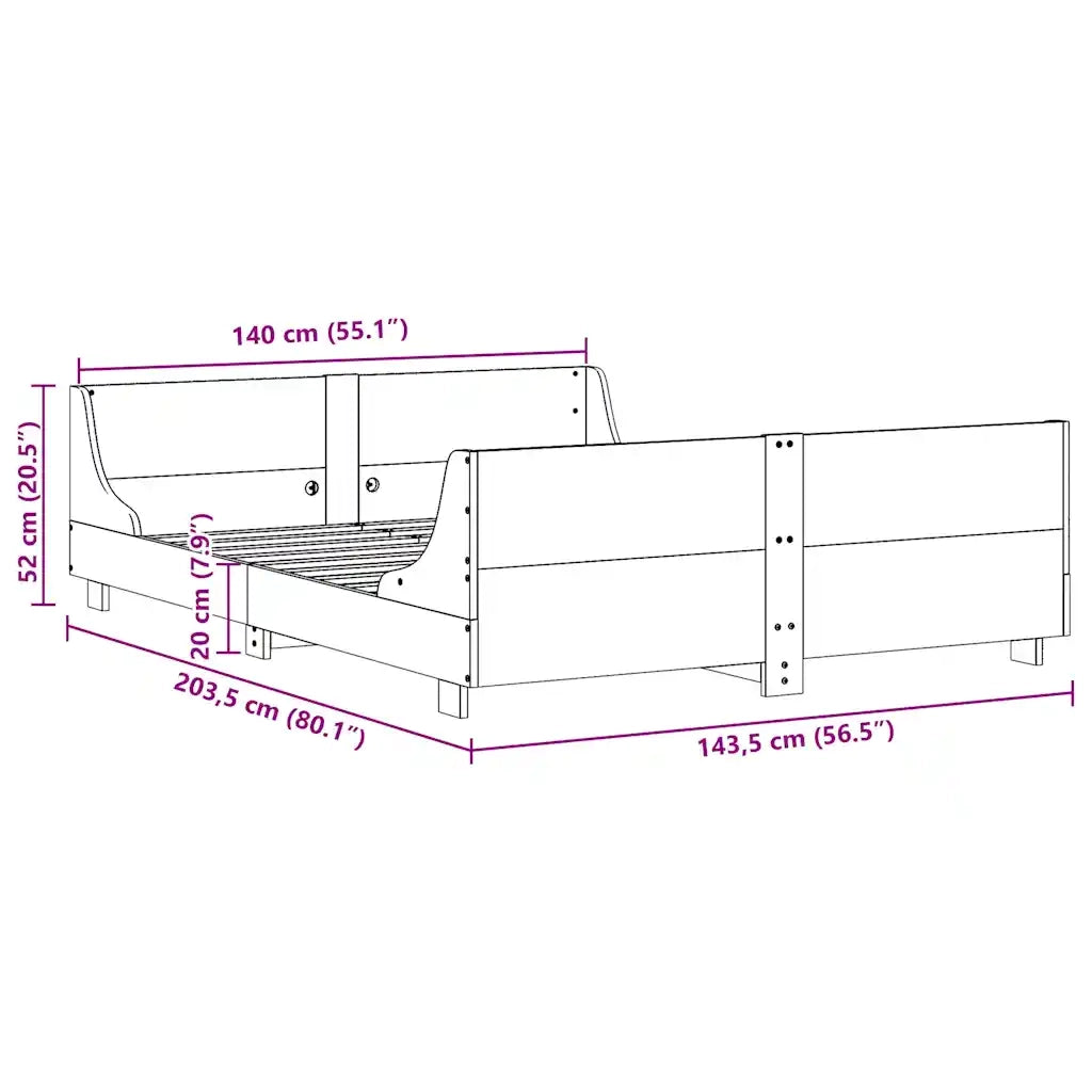 Letto senza Materasso Bianco 140x200 cm Legno Massello di Pino 3302283