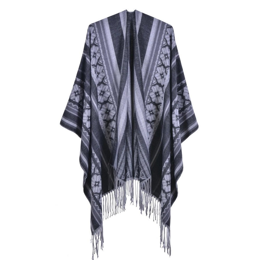 Sciarpa jacquard da donna, stile street europeo e americano, con spacco, cappa spessa e calda
