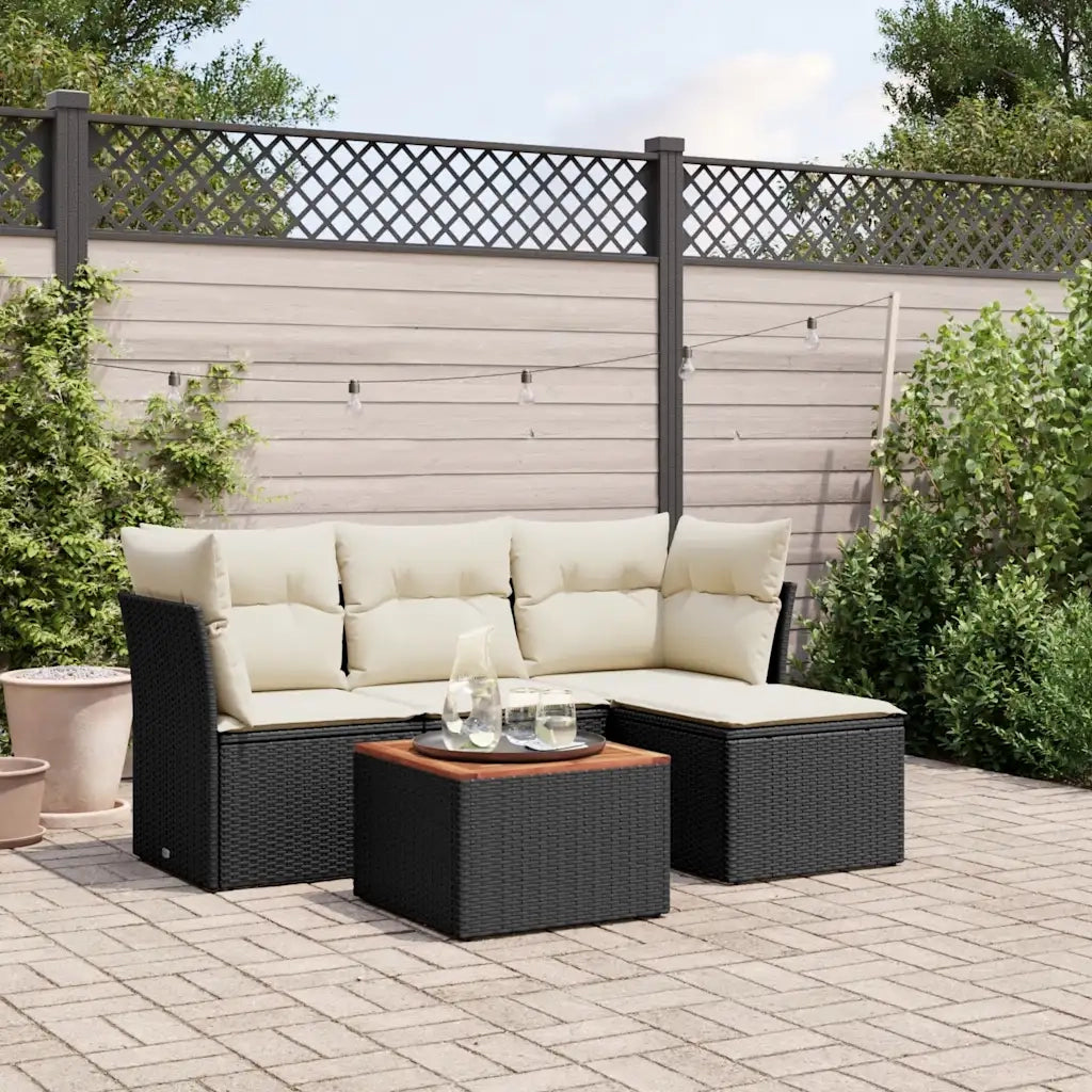 Set Divani da Giardino 5 pz con Cuscini in Polyrattan Nero 3255937