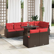 Set Divano da Giardino 9 pcs Marrone e Rosso polyrattan
