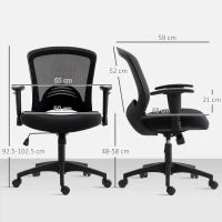 Sedia da Ufficio Traspirante e Reclinabile ad Altezza Regolabile, in Tessuto a Rete, 65x59x92.5-102.5 cm, Nero