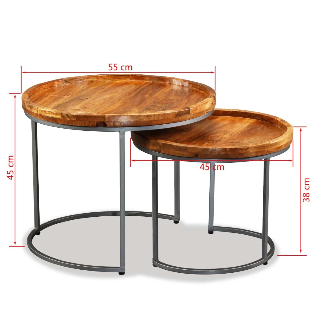 Set 2 pz Tavolini da salotto | Tavolino da caff¨¨ | Tavolino da Soggiorno in Legno Massello di Mango