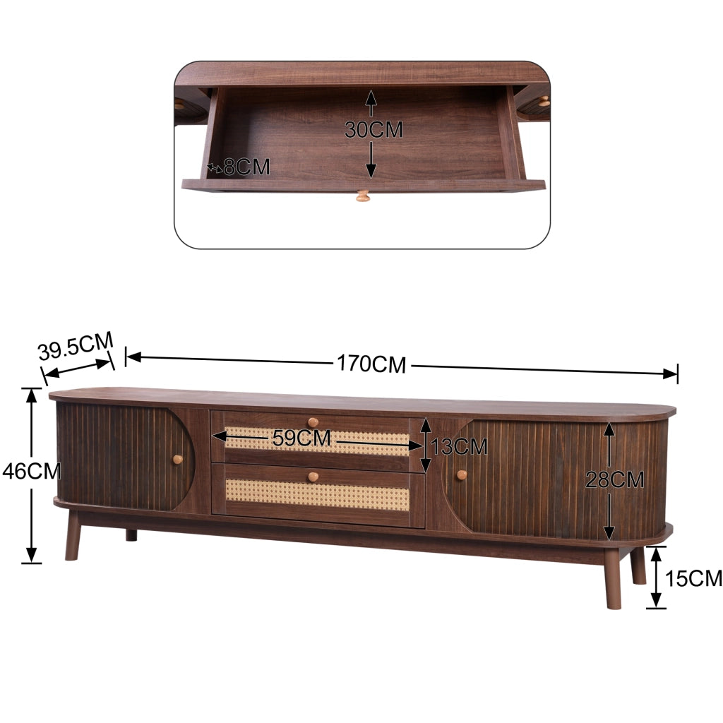 Mobile TV con 2 Ante Scorrevoli e 2 Cassetti in Rattan; Stile Naturale; in MDF; 170??39;5??46 cm; Naturale