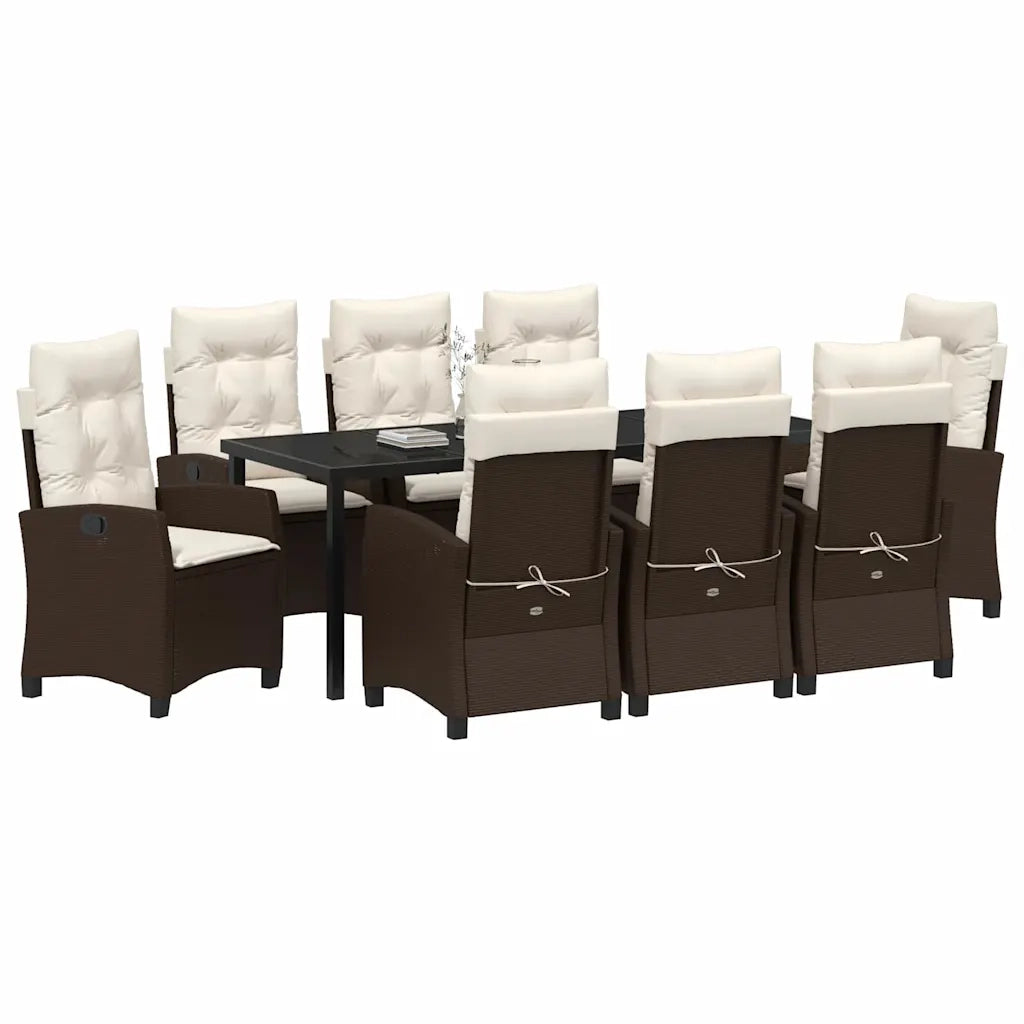 Set da Pranzo per Giardino con cuscino 9 pcs Marrone polyrattan 3380385
