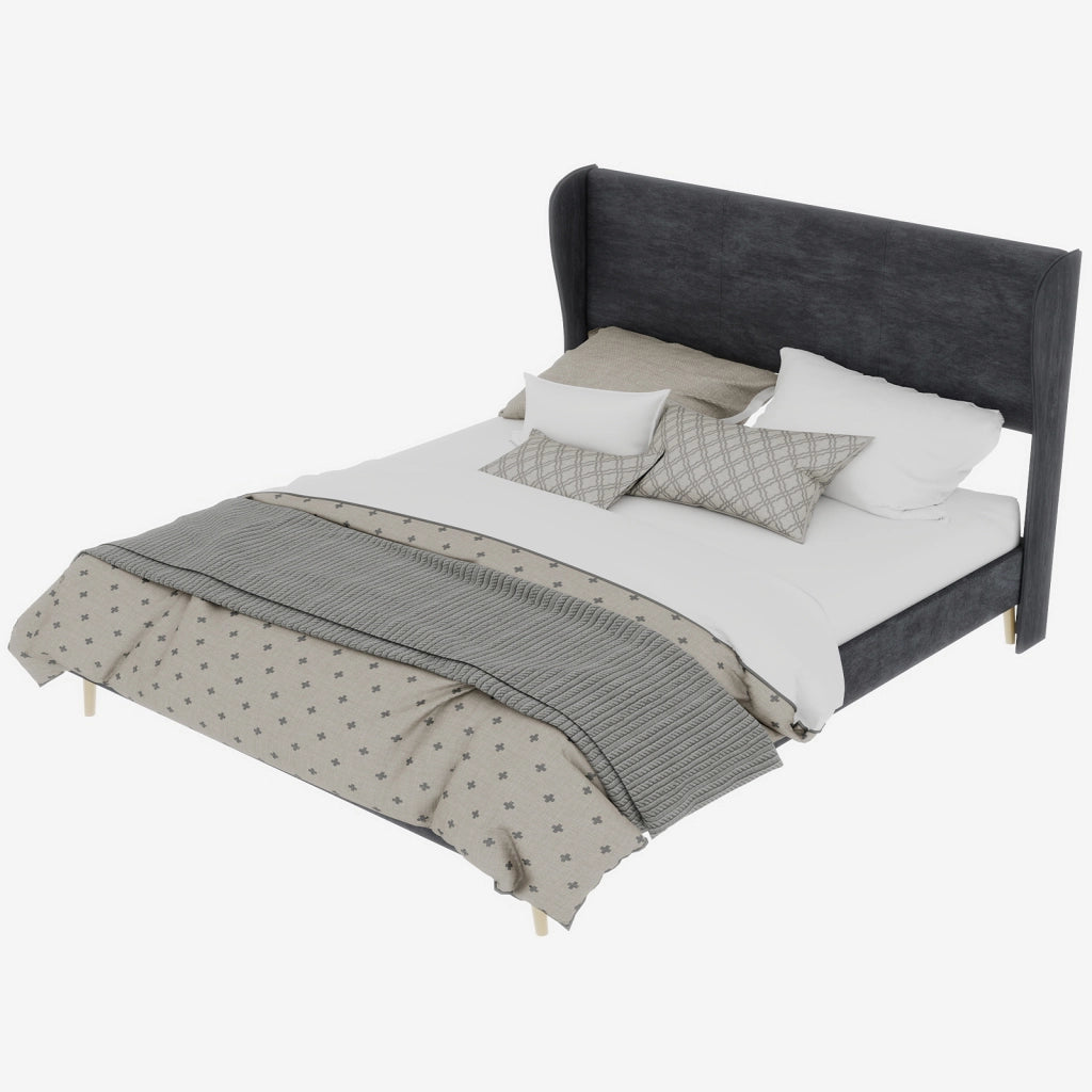 Letto Matrimoniale 160x200 cm con Testiera Imbottita in Tessuto e Metallo; Grigio