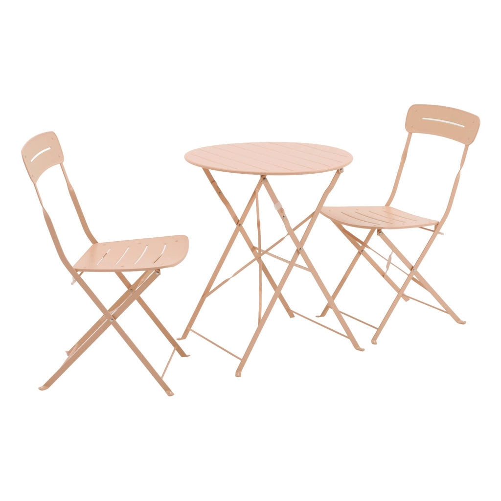 Set tavolo da giardino bistrot pieghevole rotondo in acciaio, 2 sedie,