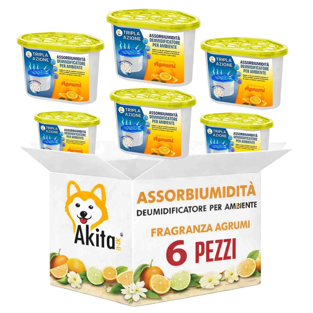 Akitaink Set 6 Assorbiumidita' Deumidificatori Agrumi 500 ml