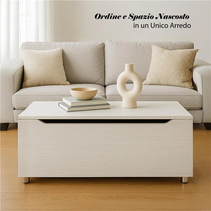 PANCA CONTENITORE REALIZZATA IN LEGNO100X40X35 CM COLORE BIANCO