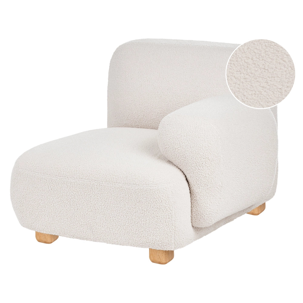 Modulo divano angolare Boucle a 1 posto, lato sinistro, in legno bianco sporco, con gambe in legno, moderno, monoposto