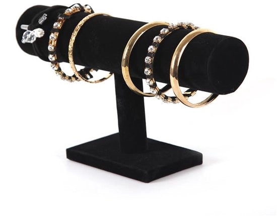 Supporto per orologio e bracciale, organizzatore di bracciali, display standard, supporto T in velluto, per il ripostiglio di gioielli, bracciali e catenine orarie (nero)