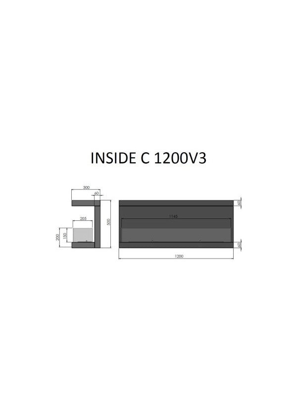 Caminetto a Bioetanolo Da Incasso di Design C1200 V.3 con Vetro Aperto su 3 Lati Bruciatore da 3 Litri
