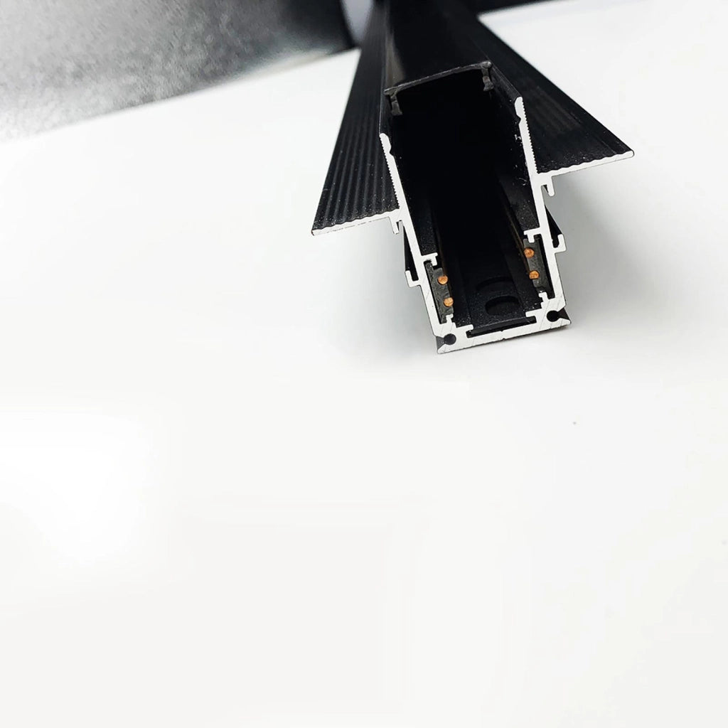 Binario elettrificato da incasso sistema magnetico colore nero lunghezza 1mt alimentazione 48V supporto per faretti LED track