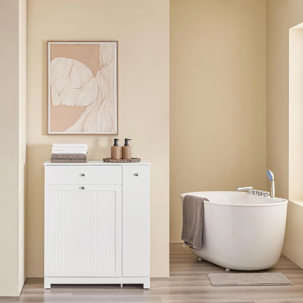 Mobile Bagno Salvaspazio Alto e Stretto Mobile Colonna con 1 Cassetto, 2 Cesti Portabiancheria e Ripiano Estraibile Armadietto da Bagno Multiuso 78x38x90cm BZR214-W