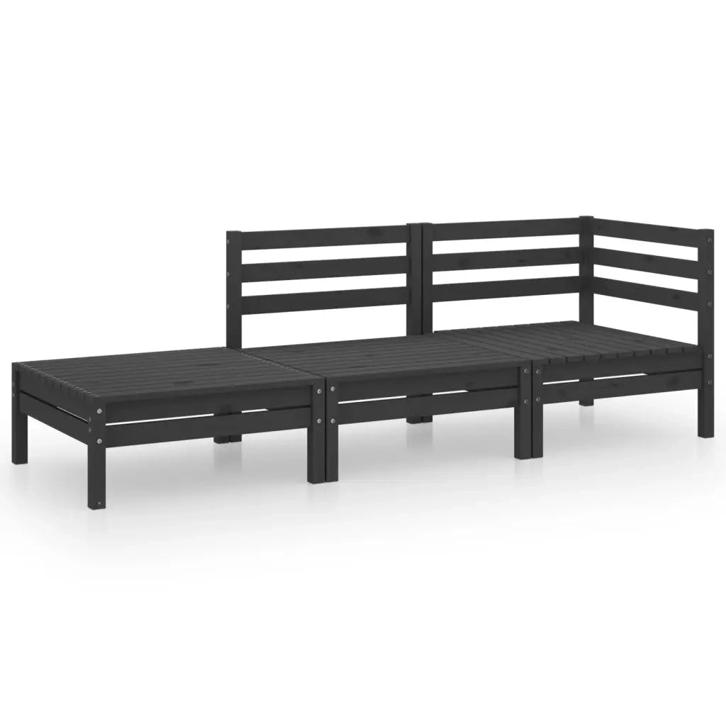 Set Divani da Giardino 3 pz Nero in Legno Massello di Pino cod mxl 36513