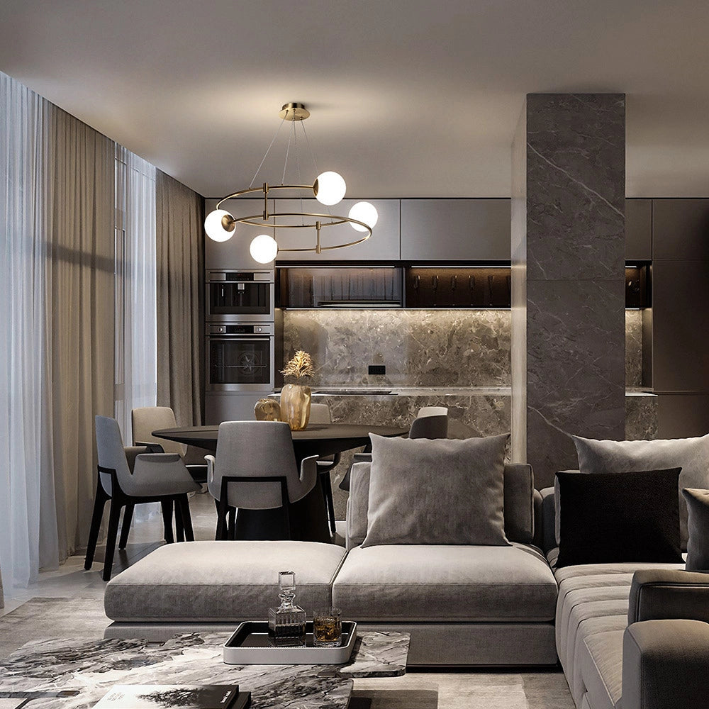 Maytoni Lampadario Minimal Balance 4 luci G9 oro metallo diffusori vetro