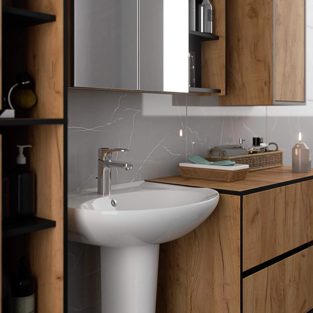 Pensile bagno con specchio VAMI Rovere Craft, Nero 90 cm 2 ante 90x15x75 cm