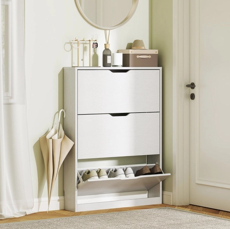 Scarpiera slim bianca a 3 ribalte, 80x17x108 cm