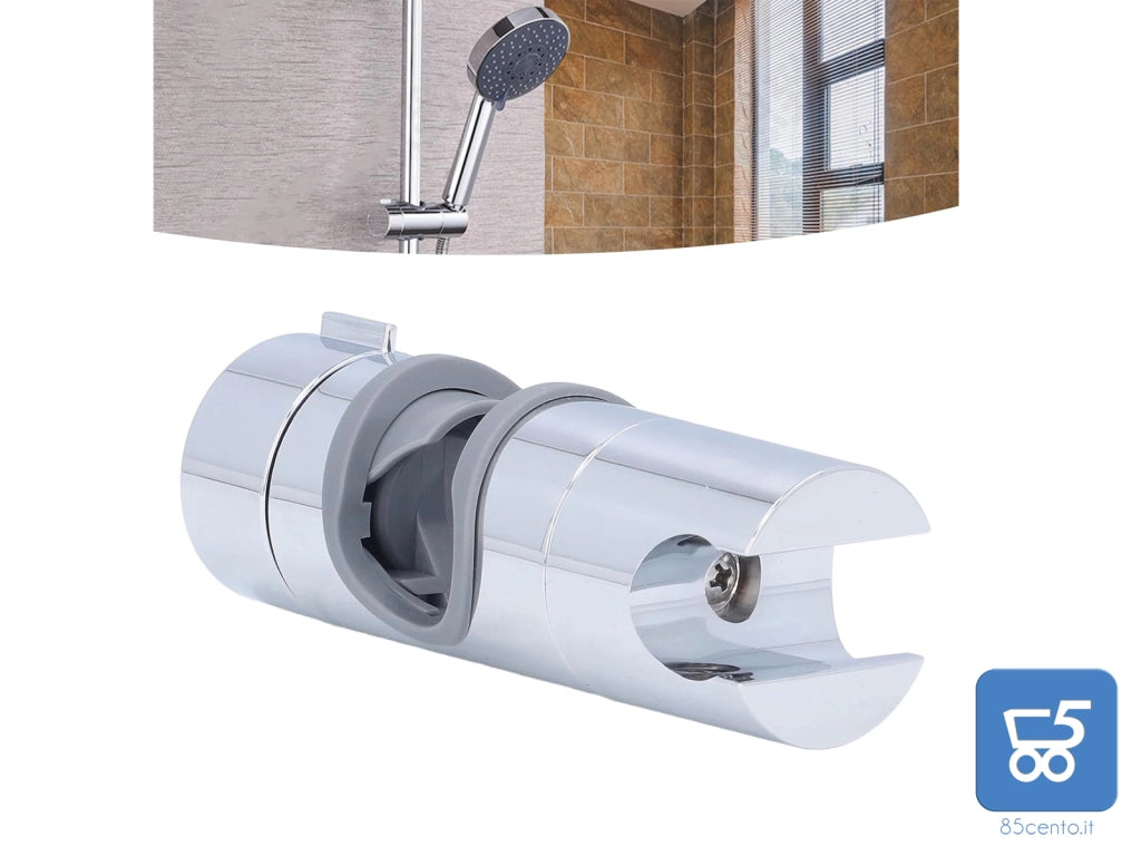 Supporto per soffione Doccia per Barra di Scorrimento Morsetto con Guida a Fibbia Dritta Comodo Regolabile a 360° per Tubo da 18‑25 mm