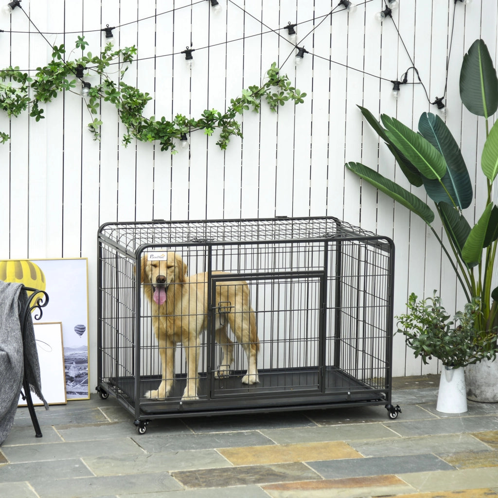 Gabbia per Cani Pieghevole a Doppia Porta ¨C zephmum ¨C Grigio Scuro 125x76x81cm