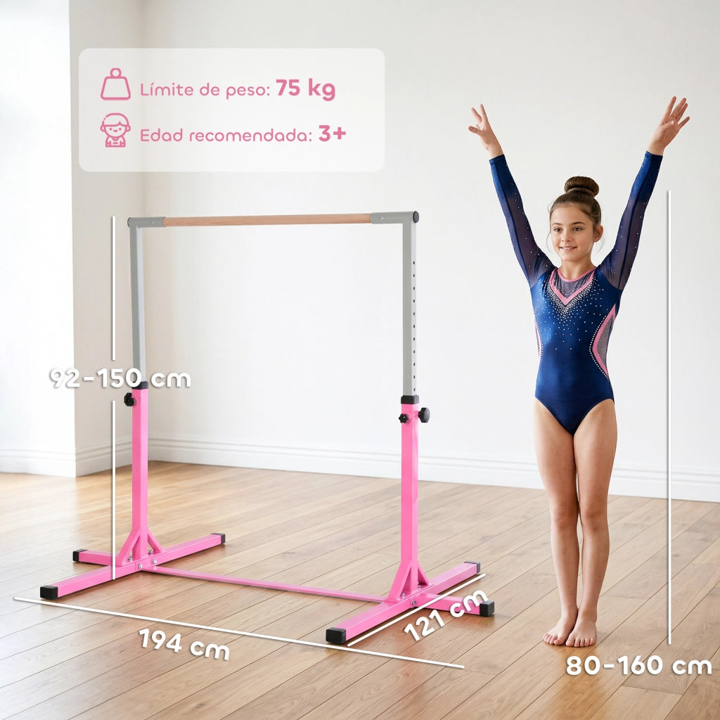 Barre per ginnastica bambini regolabile 92-150 cm ¨C zephmum ¨C rosa 194x121x150 cm