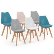 IDMarket - Set di 6 sedie SARA in mix cromatico rosa pastello, bianco, grigio chiaro x2, blu x2