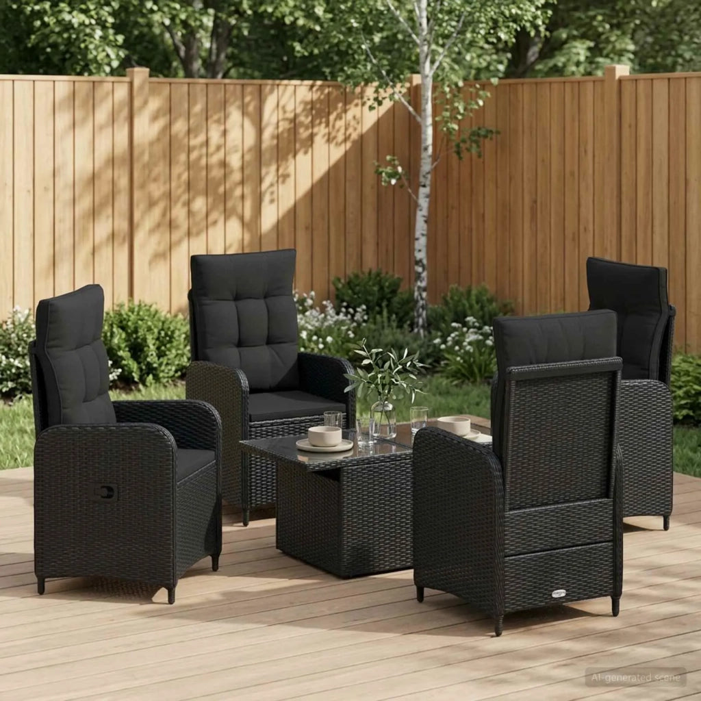 Set da pranzo per esterni 5 pz Nero polyrattan 3422401