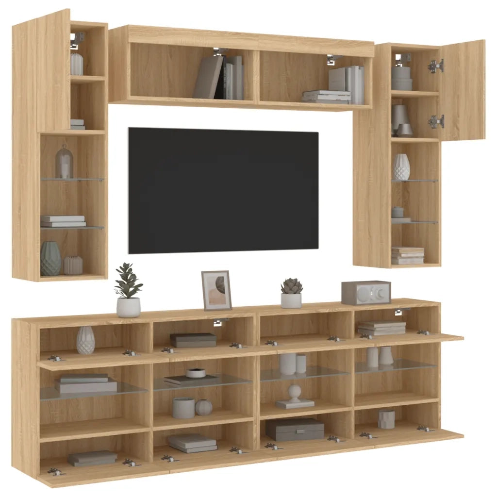 Set Mobili TV a Muro 6 pz con Luci LED Rovere Sonoma 3216799