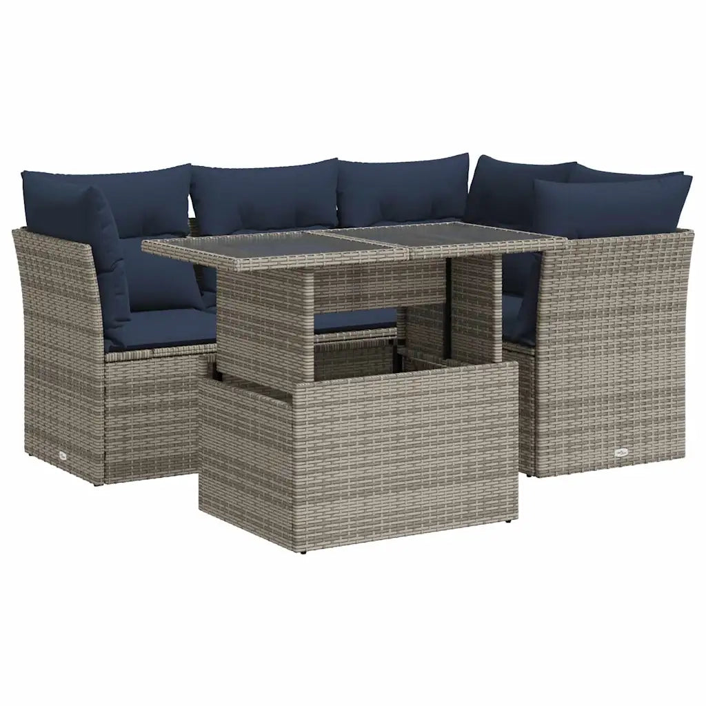 Set Divano Giardino 5 pz con Cuscini Grigio Polyrattan Acacia 3326152