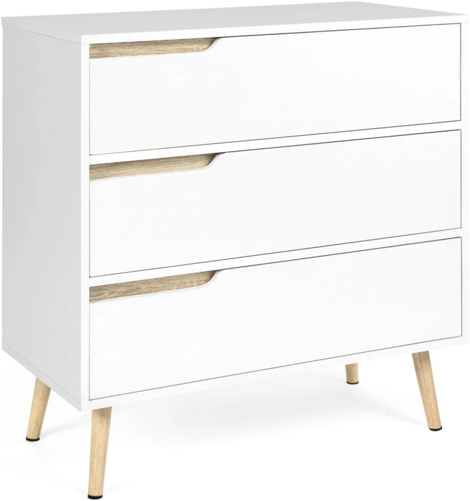 IDMarket - Cassettiera scandinavo a 3 cassetti legno e bianco HELSINKI