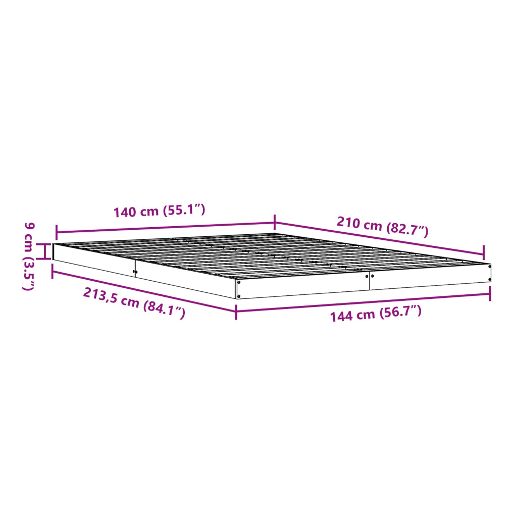 Struttura Letto a Terra  140x210 cm in Legno Massello di Pino