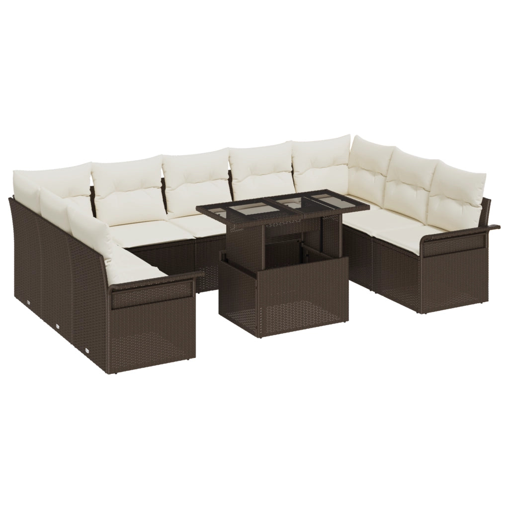 Set di 10 pezzi divano da giardino con cuscini marrone in poli rattan