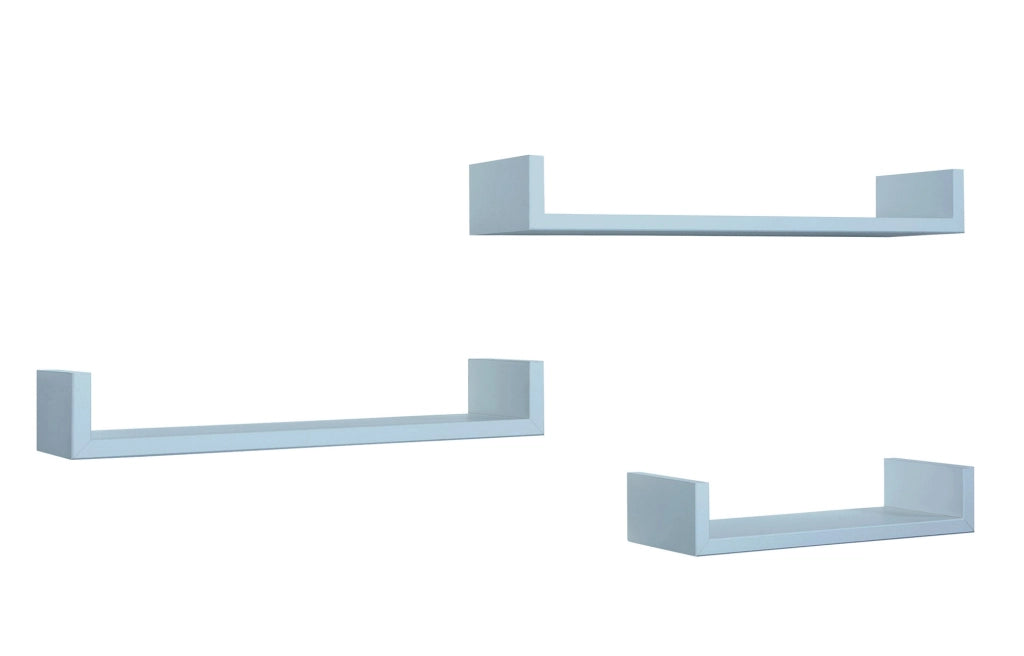 Set 3 Mensole da Parete 60-50-40x15,5x8 cm in Fibra di Legno Calamita Blu Baltico