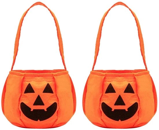 Borse Halloween in Pompon e Carbone - 2 Pezzi - Dimensioni 20x28x13 cm - Manico Resistente - Progettata per un Ampio Spazio - Borsa per Trucchi e Tradimenti