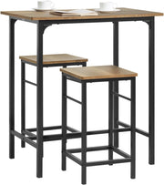Set Tavolo da Bar Alto con 2 Sgabelli - Tavolo Salvaspazio per Cucina Piccola e Balcone, Stile Industriale Moderno - Tavolino Alto da Esterno per Giardino o Terrazzo OGT10-PF
