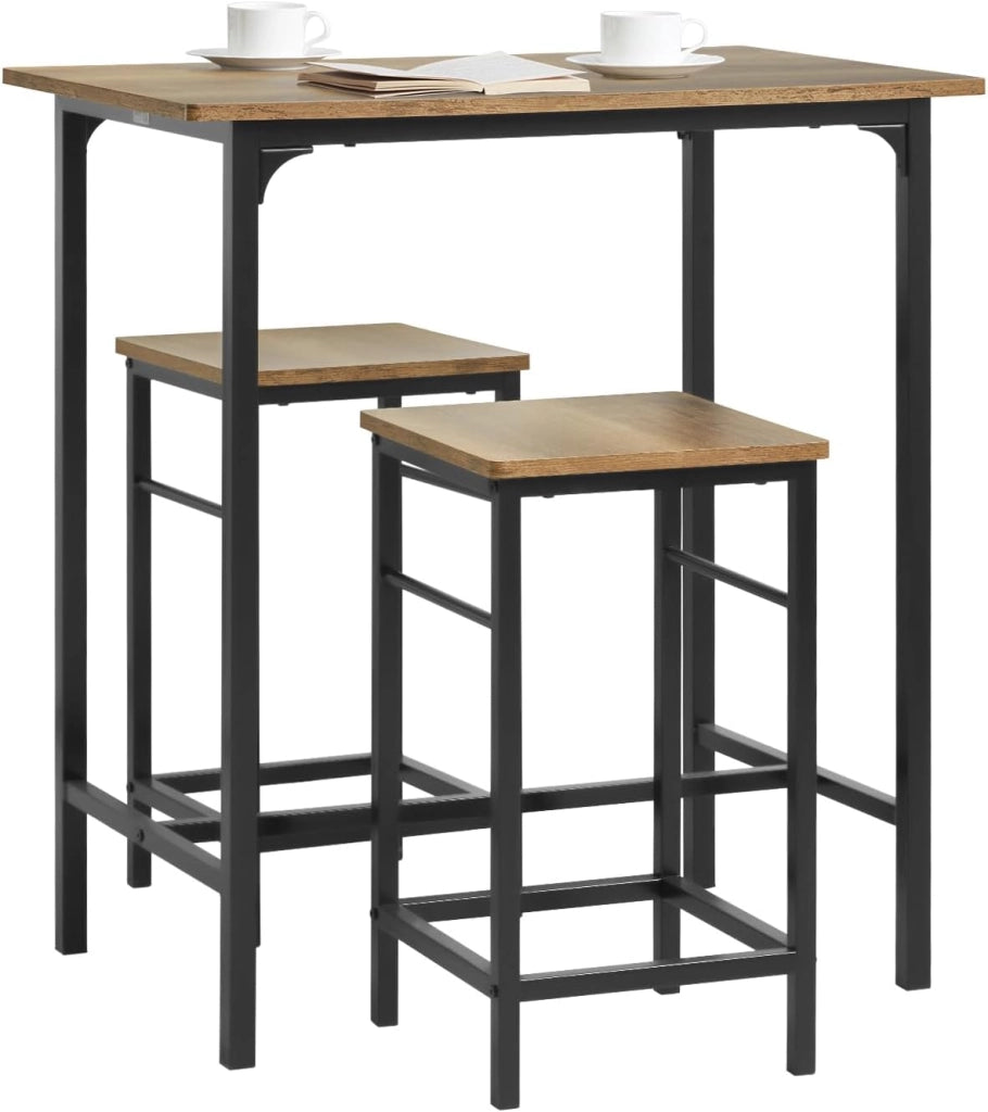 Set Tavolo da Bar Alto con 2 Sgabelli - Tavolo Salvaspazio per Cucina Piccola e Balcone, Stile Industriale Moderno - Tavolino Alto da Esterno per Giardino o Terrazzo OGT10-PF