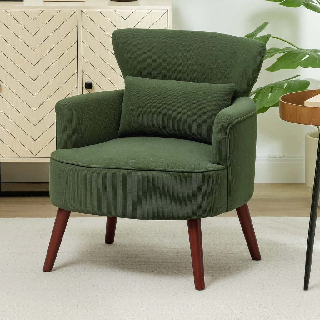 Poltrona in velluto verde con cuscino lombare e gambe in legno ¨C zephmum ¨C verde