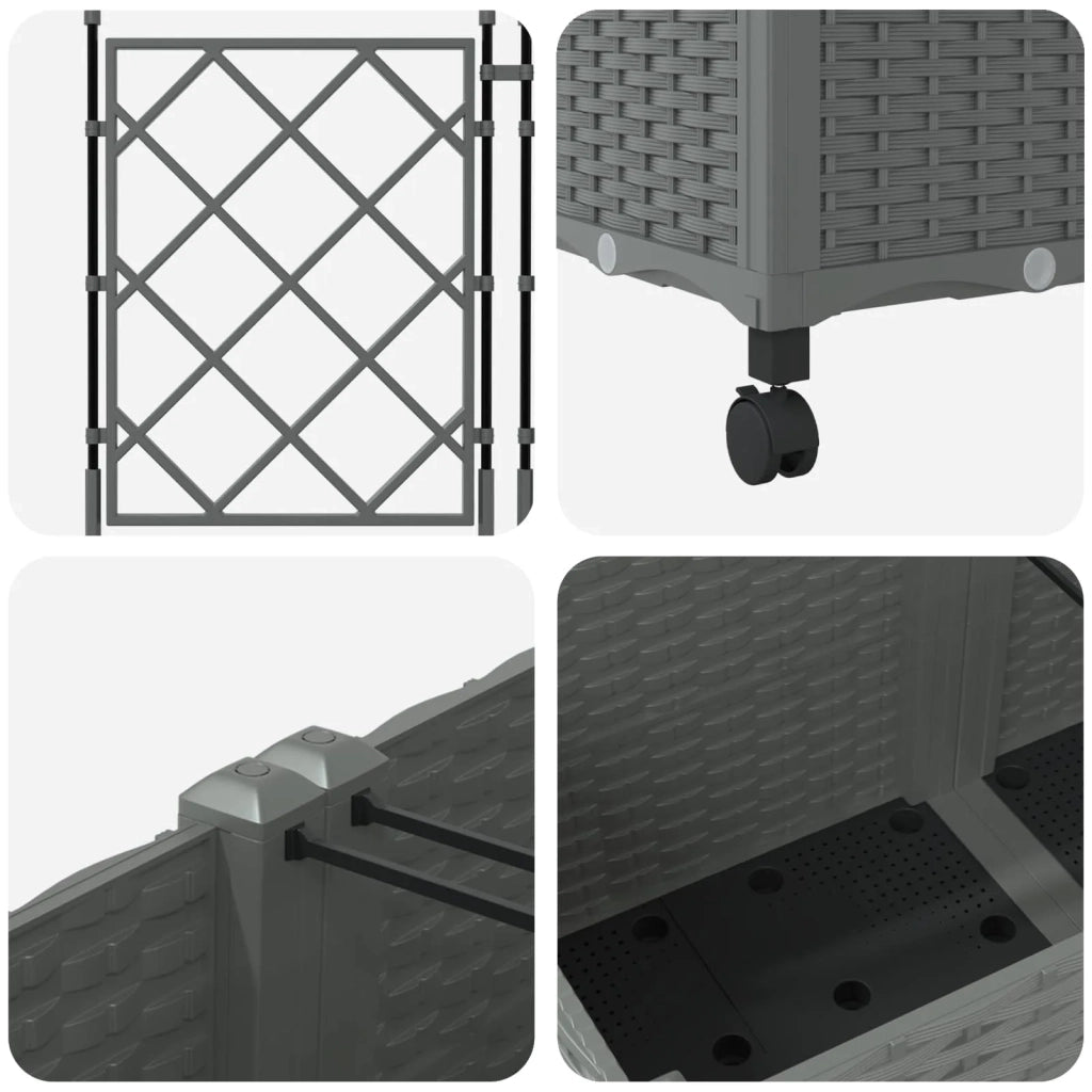 Vaso da giardino con grigliato e ruote 3 pz Grigio Chiaro PP 3423079