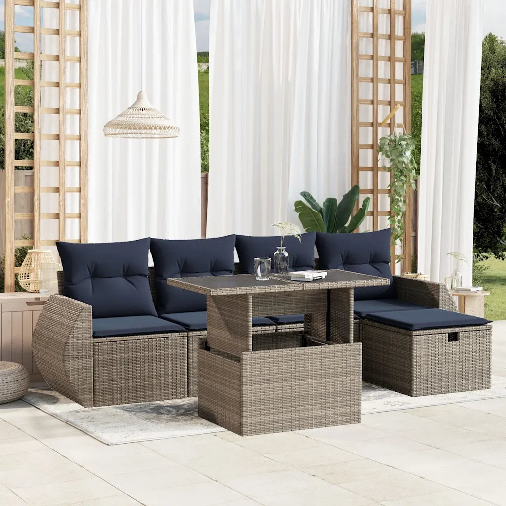 Set Divani da Giardino 6 pz con Cuscini Grigio in Polyrattan 3275131